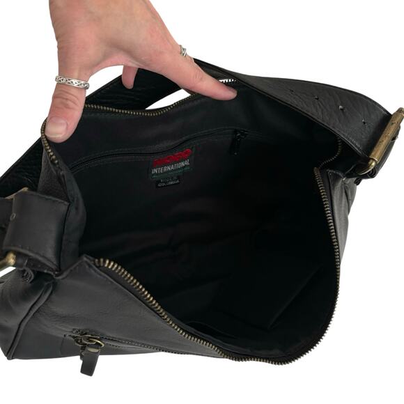 HOBO INTERNATIONAL BLACK LEATHER SHOULDER BAG CASUAL CLASSIC 13"x 8" - Picture 5 of 12